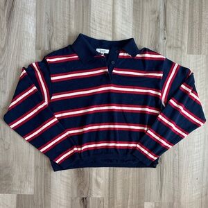 Striped Polo Knit Sweater in Navy, Red & White